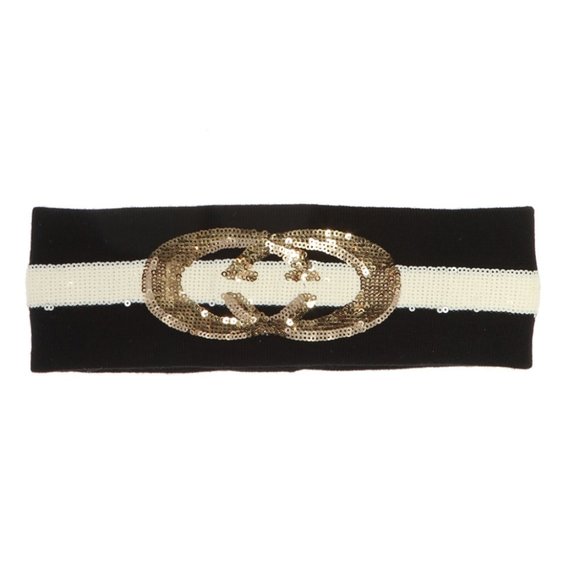 Gucci Sequin Embellished GG Headband Black White - Picture 1 of 6